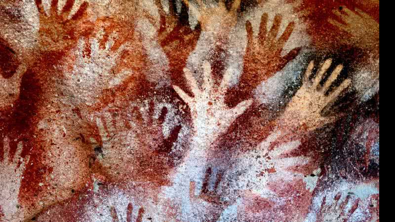 Arte rupestre na caverna Cueva de Las Manos, na argentina. - Getty Images