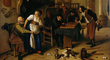 Pintura de pessoas se hospedando em uma caverna, por Jan Steen, 1660 - Domínio Público