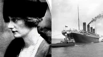 Lucile Polk Carter (à esq.) junto ao barco RMS Titanic no dia de sua partida (à dir.) - Divulgação / Wikimedia Commons