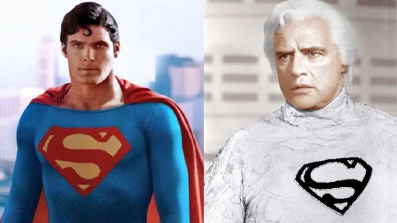 Christopher Reeve e Marlon Brando interpretando seus personagens no filme Superman, de 1978 - Divulgação