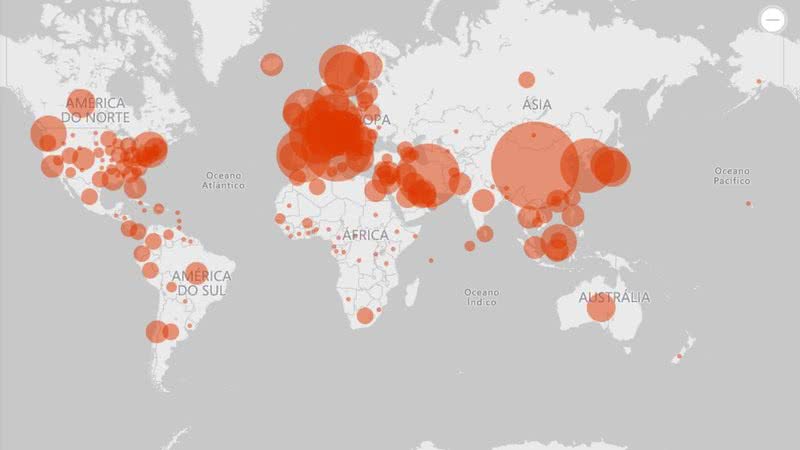 Painel da Microsoft revela informações sobre o coronavírus simultaneamente - Divulgação / Bing