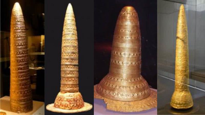 Fotografias dos quatro chapéus de ouro já encontrados - Wikimedia Commons