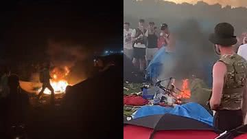 Trechos de vídeos com barracas pegando fogo em Festivais de Reading e Leeds - Reprodução/YouTube/Guardian News