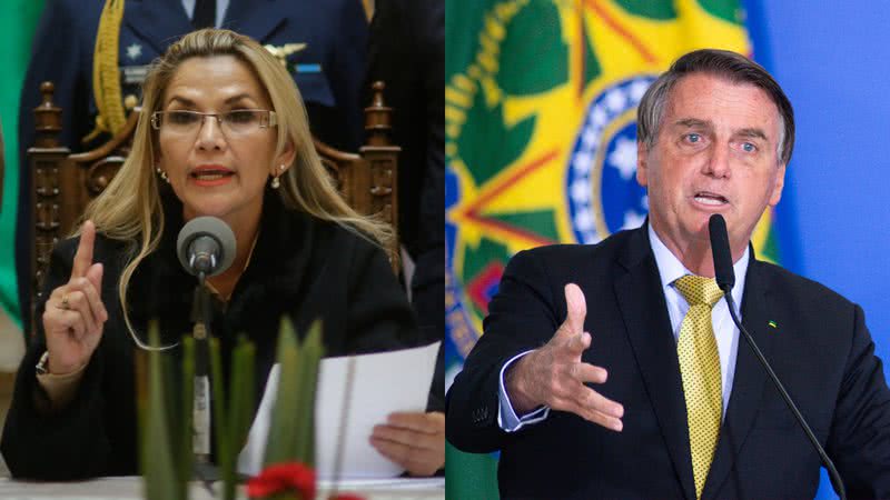 Jeanine Áñez, ex-presidente da Bolívia à esquerda, e Jair Bolsonaro, atual presidente do Brasil, à direita - Getty Images