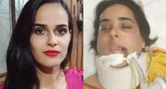 Jessiane Schinaider segura (esquerda) e hospitalizada (direita) - Divulgação / Arquivo Pessoal