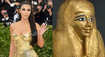 Montagem com Kim Kardashian no Met Gala de 2018 e sarcófago de Nedjemankh - Getty Images / Wikimedia Commons