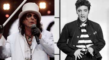 Alice Cooper (esq.) e Elvis Presley (dir.) em montagem - Getty Images (esq.) / Metro-Goldwyn-Mayer/Wikimedia Commons (dir.)