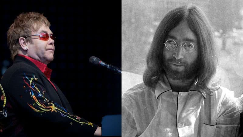 Elton John (esq.) e John Lennon (dir.) em montagem fotográfica - Wikimedia Commons