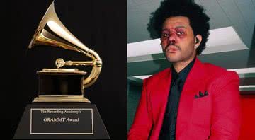 Troféu do Grammy (esq.) e The Weeknd no clipe 'Blinding Lights' (dir.) - Divulgação