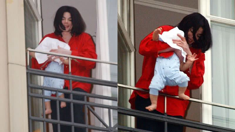 Michael Jackson com "Blanket" na varanda - Getty Images