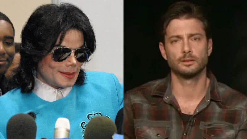 Michael Jackson em coletiva (esq.) e James Safechuck em entrevista (dir.) - Wikimedia Commons