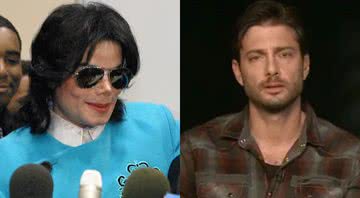 Michael Jackson em coletiva (esq.) e James Safechuck em entrevista (dir.) - Wikimedia Commons