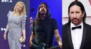 Courtney Love (esq.), Dave Grohl (centro) e Trent Reznor (dir.) em montagem - Getty Images