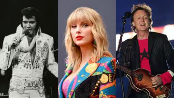 Fotografias de Elvis Presley, Taylor Swift e Paul McCartney, antigo membro dos Beatles, respectivamente - Domínio Público via Wikimedia Commons / Getty Images