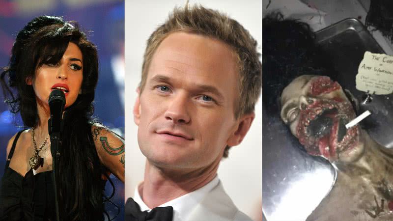 Amy Winehouse e Neil Patrick Harris em montagem com o bolo - Getty Images/Divulgação/Redes sociais