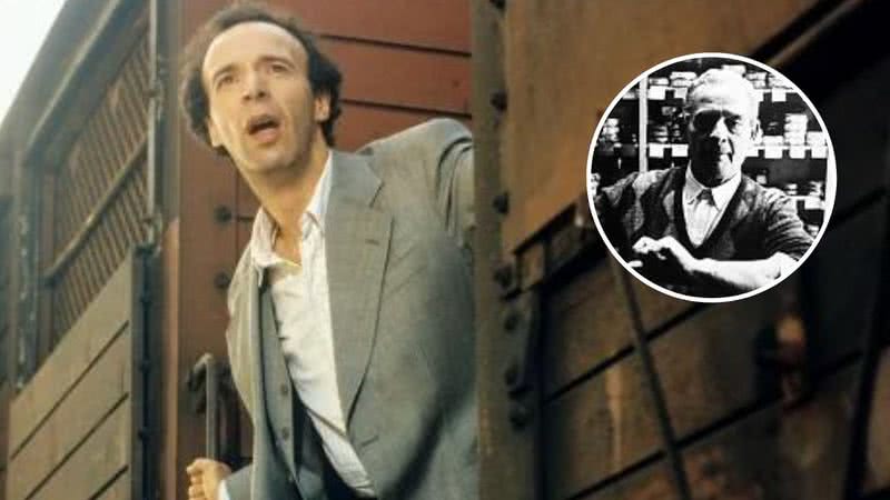 Roberto Benigni em 'A Vida é Bela' ao lado de Rubino Romeo Salmonì - Divulgação e Domínio Público