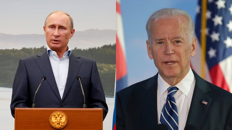 Fotografias de Vladimir Putin e Joe Biden - Getty Images