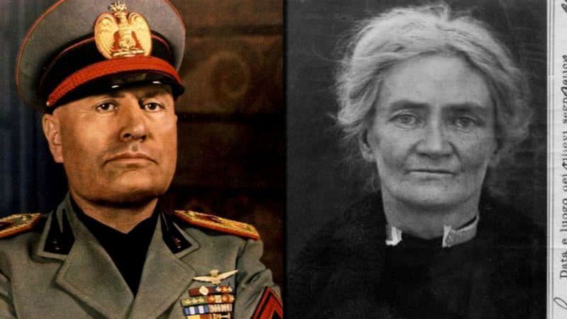 Montagem com fotografias de Mussolini e de Violet Gibson - Divulgação / Domínio Público