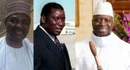 Yakubu Gowon (esq.), Gnassingbé Eyadéma (cen.) e Yahya Jammeh (dir.) - Montagem com imagens Wikimedia Commons