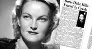 Doris Duke ao lado de edição antiga do jornal Notícias Diárias de NewPort - Divulgação/Sunsigns.org/Domínio Público