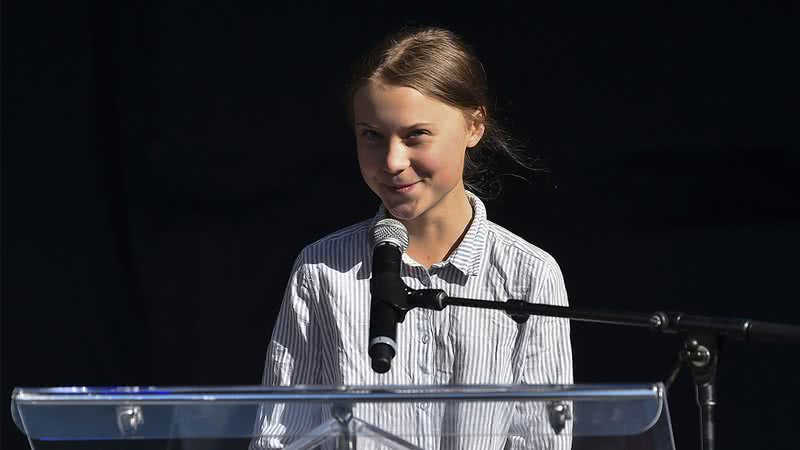 Greta Thunberg discursando em marcha climática de Montreal, Canadá - Getty Images