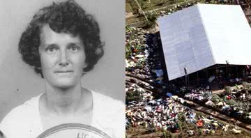 Laura Johnson (à esqu.) e vista aérea de Jonestown (à dir.) - Divulgação - Getty Images