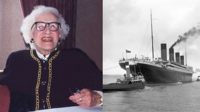 Millvina Dean (esq.) em montagem com o Titanic (dir.) - Wikimedia Commons