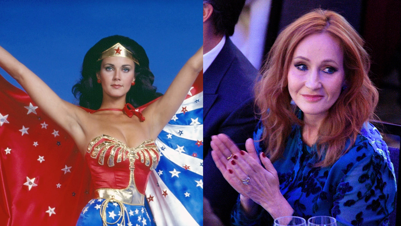 Lynda Carter como a Mulher-Maravilha e J.K. Rowling em premiação (2021) - Divulgação / CBS e Getty Images