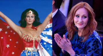 Lynda Carter como a Mulher-Maravilha e J.K. Rowling em premiação (2021) - Divulgação / CBS e Getty Images