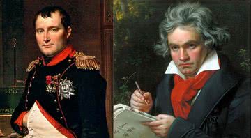 Montagem mostrando pintura de Napoleão (à esq.) e pintura de Beethoven (à dir.) - Wikimedia Commons