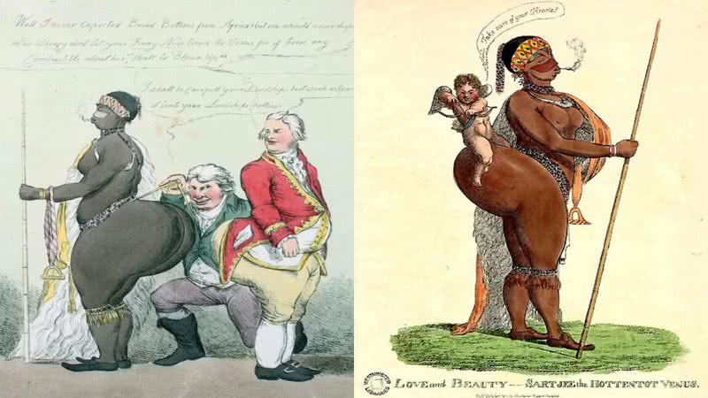 Duas ilustrações racistas apontando a visão europeia sobre Sarah - Wikimedia Commons