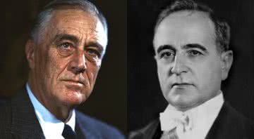 Franklin Roosevelt (à esqu.) e Getúlio Vargas (à dir.) - Leon A. Perskiedigitization, Presidential Library Museum / Governo do Brasil, Galeria de Presidentes via Wikimedia Commons