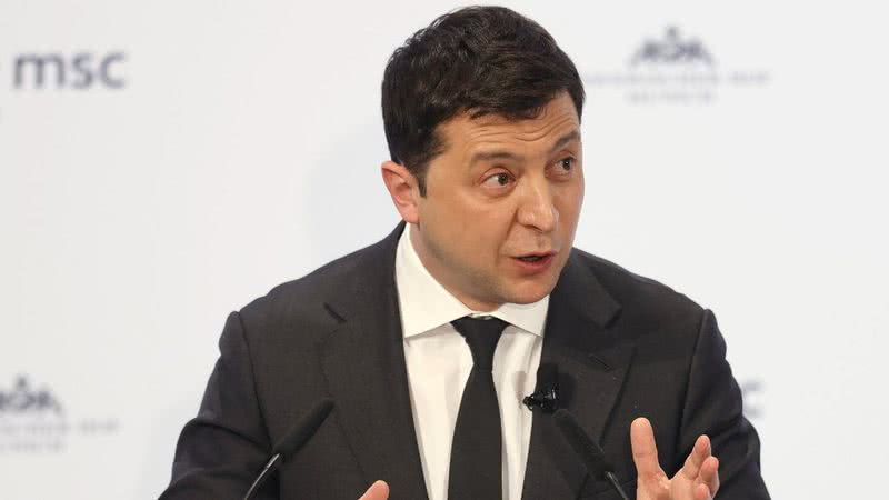 Volodymyr Zelensky em discurso - Getty Images