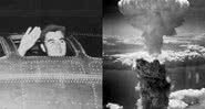 Wikimedia Commons/Montagem - Paul Tibbets dentro da aeronave B-29 Enola Gay/ Explosão da bomba atômica de Hiroshima