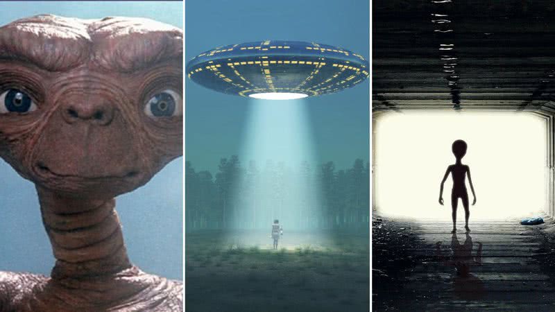 Montagem com cena do filme E.T e imagens ilustrativas - Divulgação e Pixabay