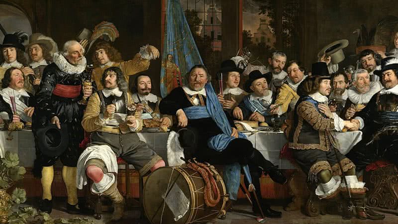 Banquete da Guarda Civil de Amsterdã em celebração da Paz de Vestfália - Wikimedia Commons -  Bartholomeus van der Helst (1648)