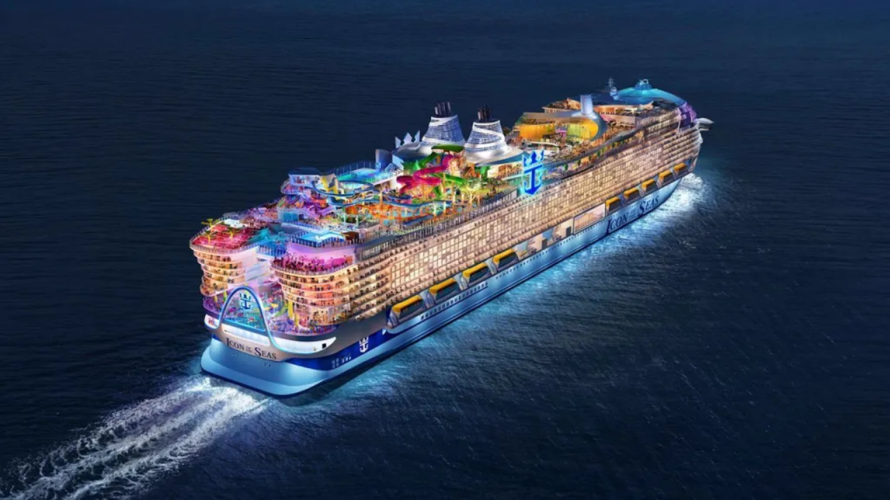 Renderização mostrando como será o Icon of the Seas quando pronto