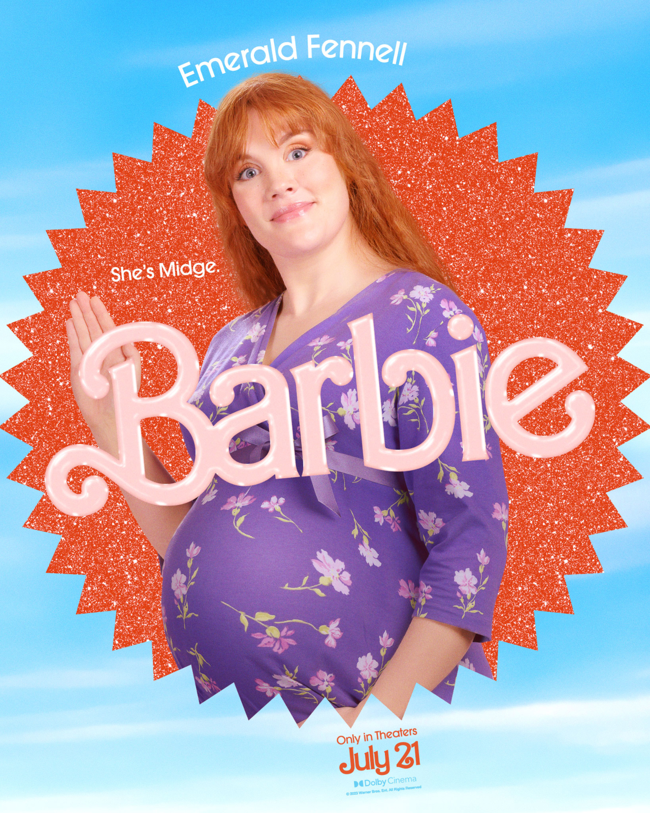 Imagem de divulgação do elenco de 'Barbie' (2023) da personagem Midge, interpretada por Emerald Fennell