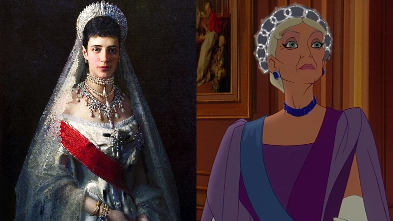 Retrato de Maria Feodorovna e sua representação em 'Anastasia' (1997)