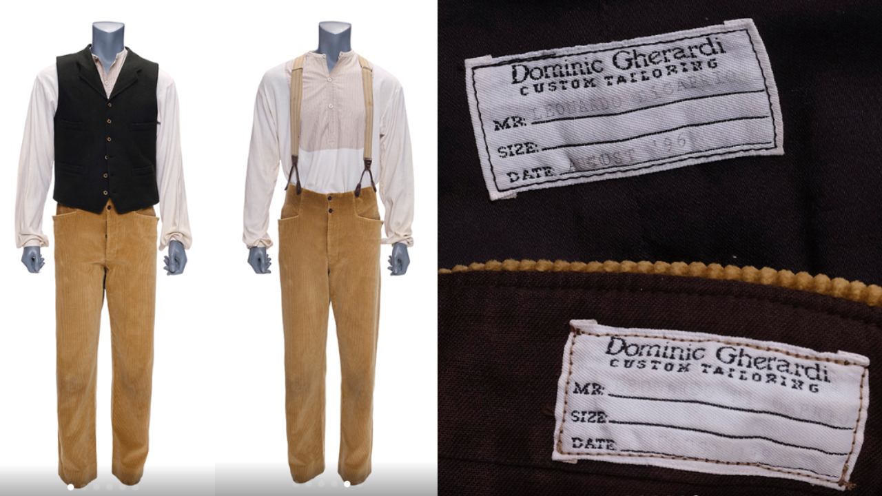 Roupas de Jack Dawson, personagem de 'Titanic' (1997), que vão à leilão, e etiquetas das peças