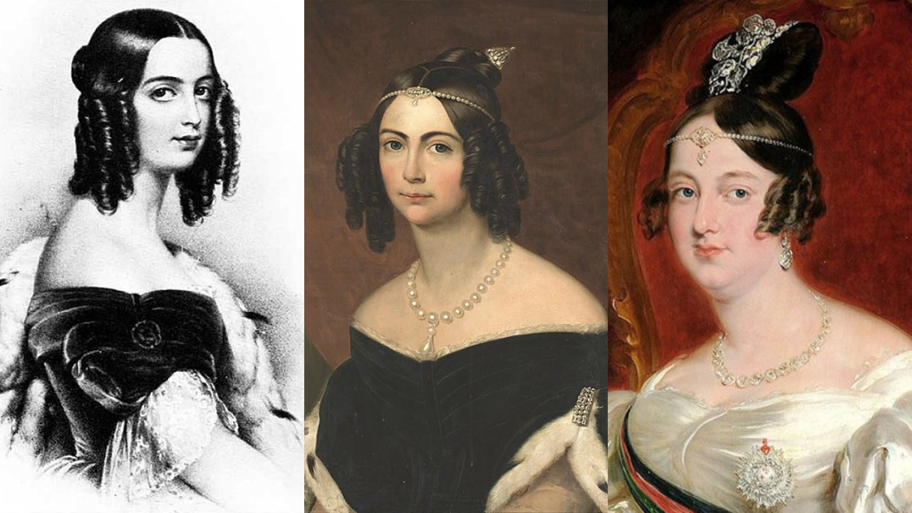 Isabel Maria de Alcântara, Amélia de Leuchtenberg e Dona Maria da Glória, respectivamente