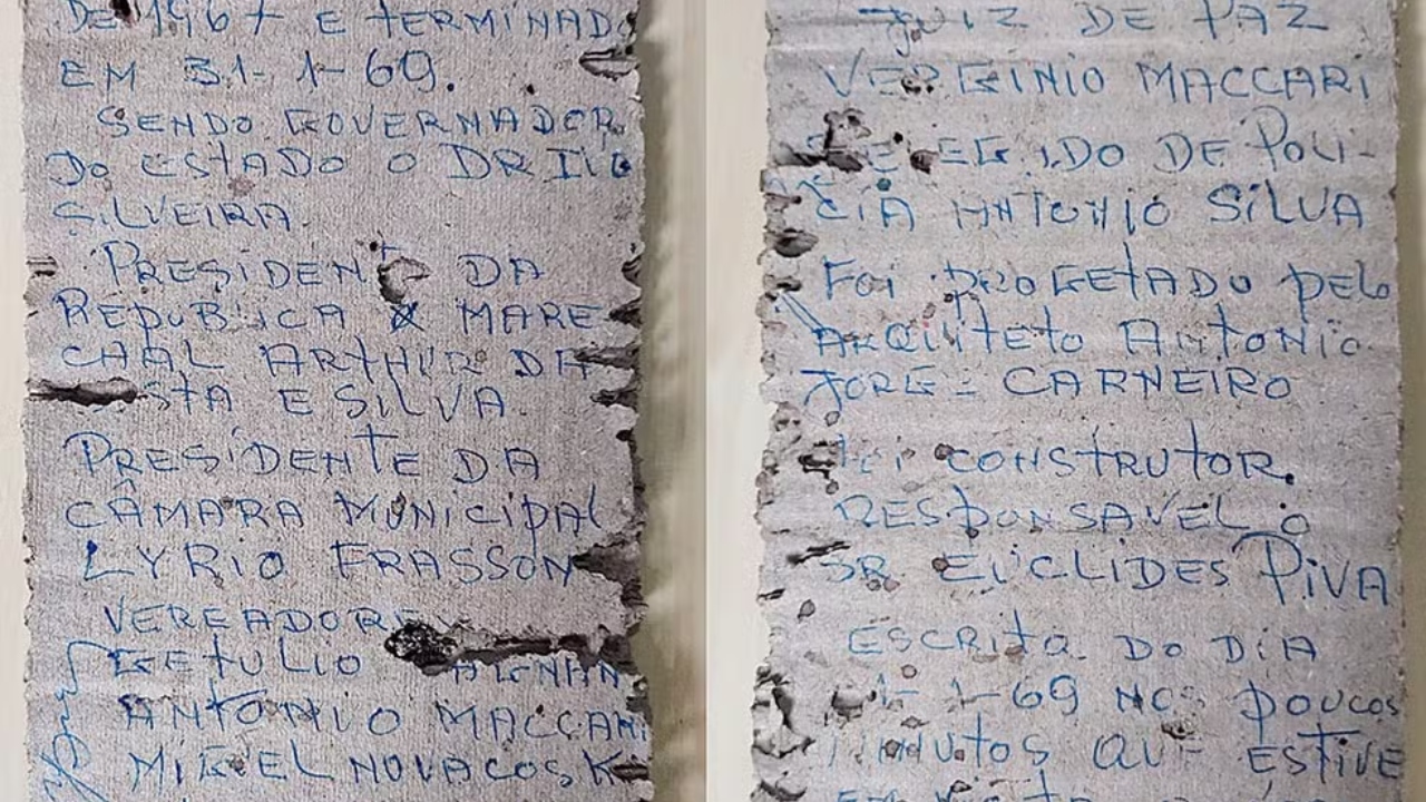 Obra em prefeitura de SC revela carta de 1969 em parede