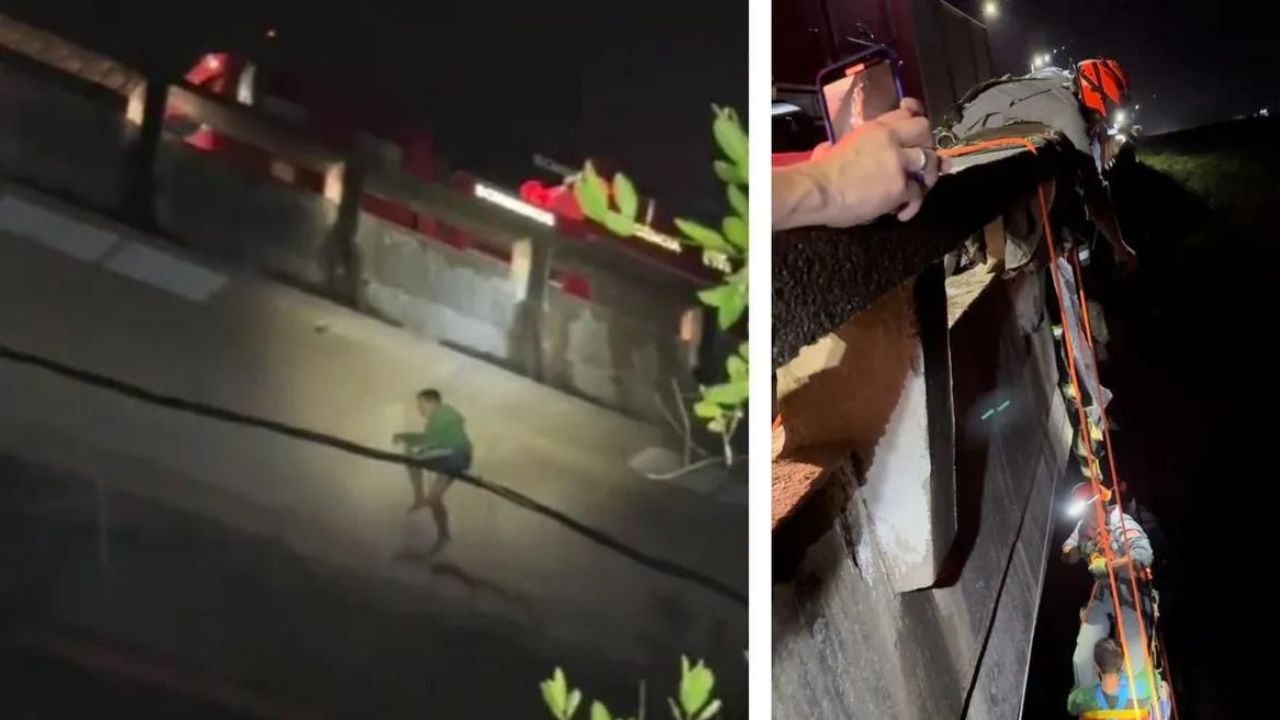 Homem jogado de ponte se salva ao agarrar fios de aço no litoral de São Paulo