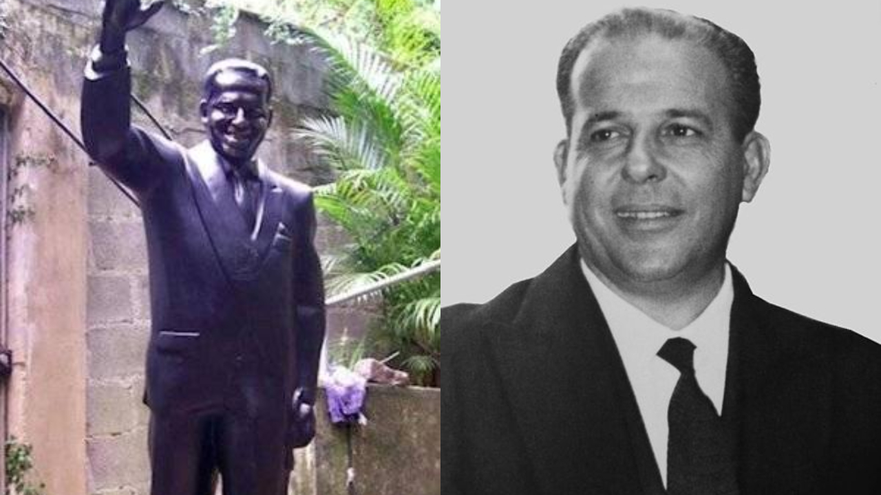 Estátua do presidente João Goulart e fotografia dele em 1962