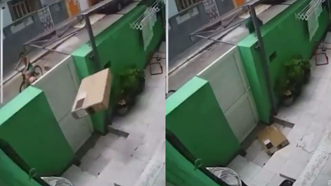 Entregador arremessa TV por cima de muro da casa e vídeo repercute