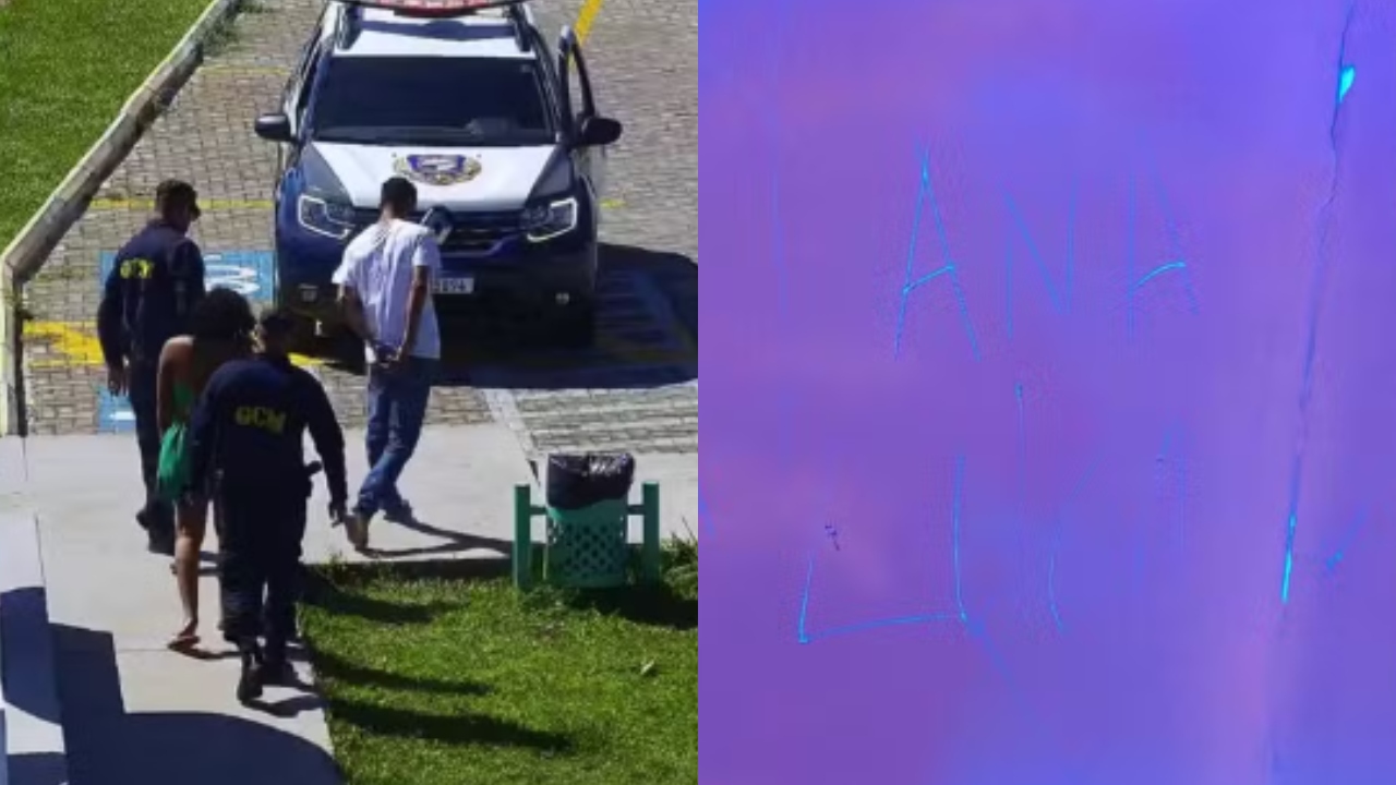 Casal escreve declaração de amor em placa turística e acaba preso em Goiânia