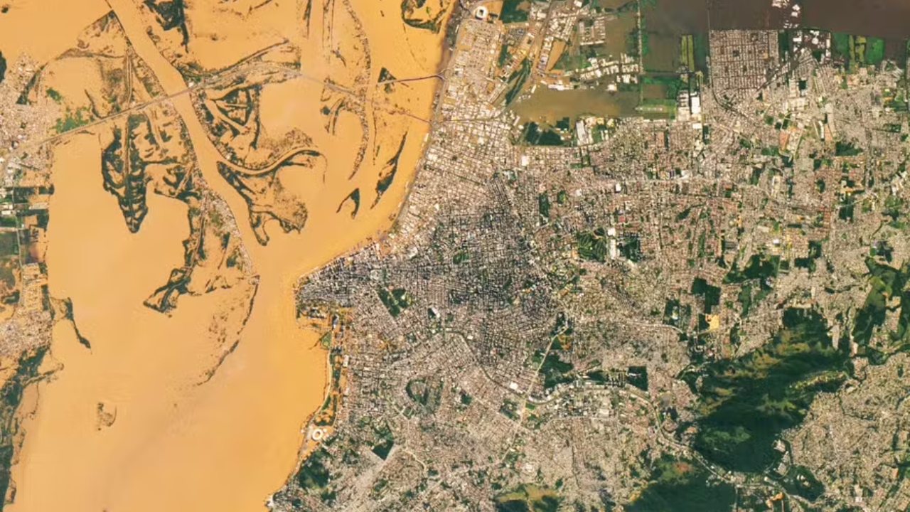 Satélites da Nasa revelam as imagens mais nítidas da cheia em Porto Alegre até agora
