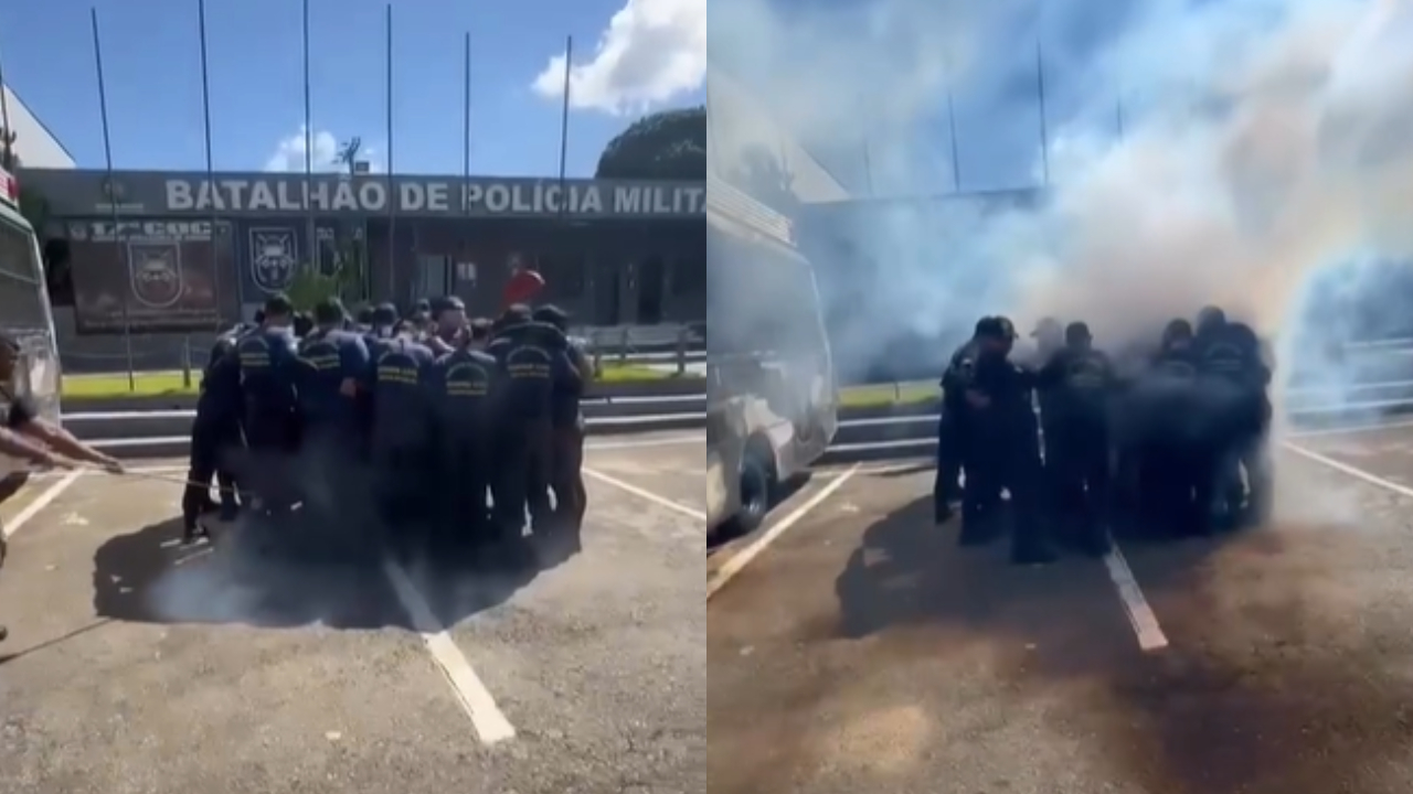 Durante treinamento, guardas civis são forçados a respirar gás lacrimogêneo