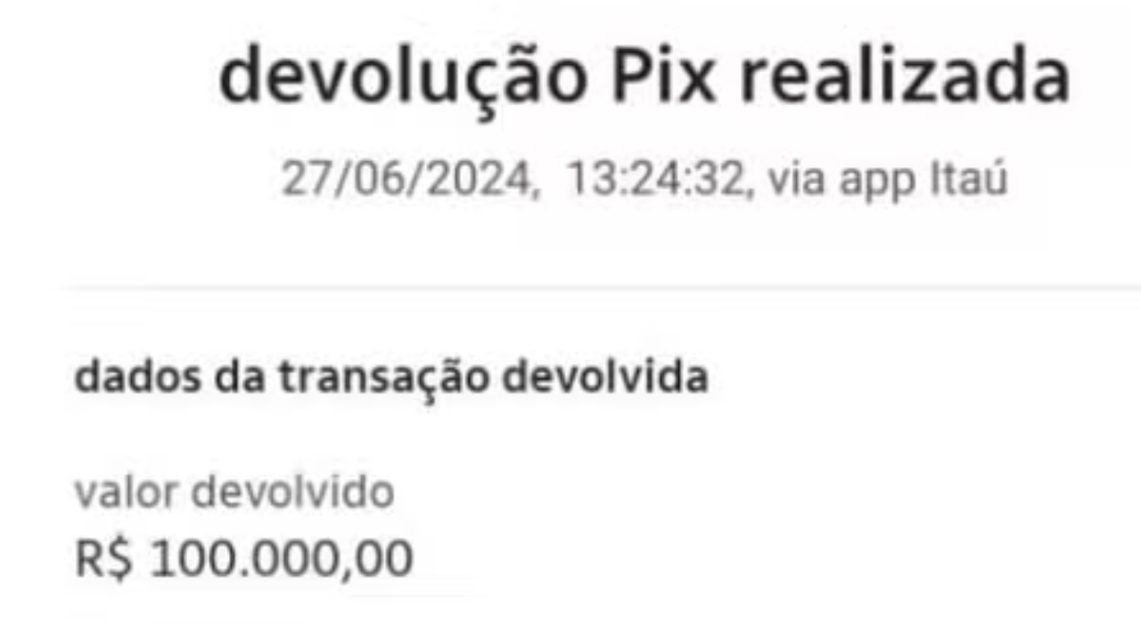 Após engano, jovem recebe pix de R$ 100 mil e devolve