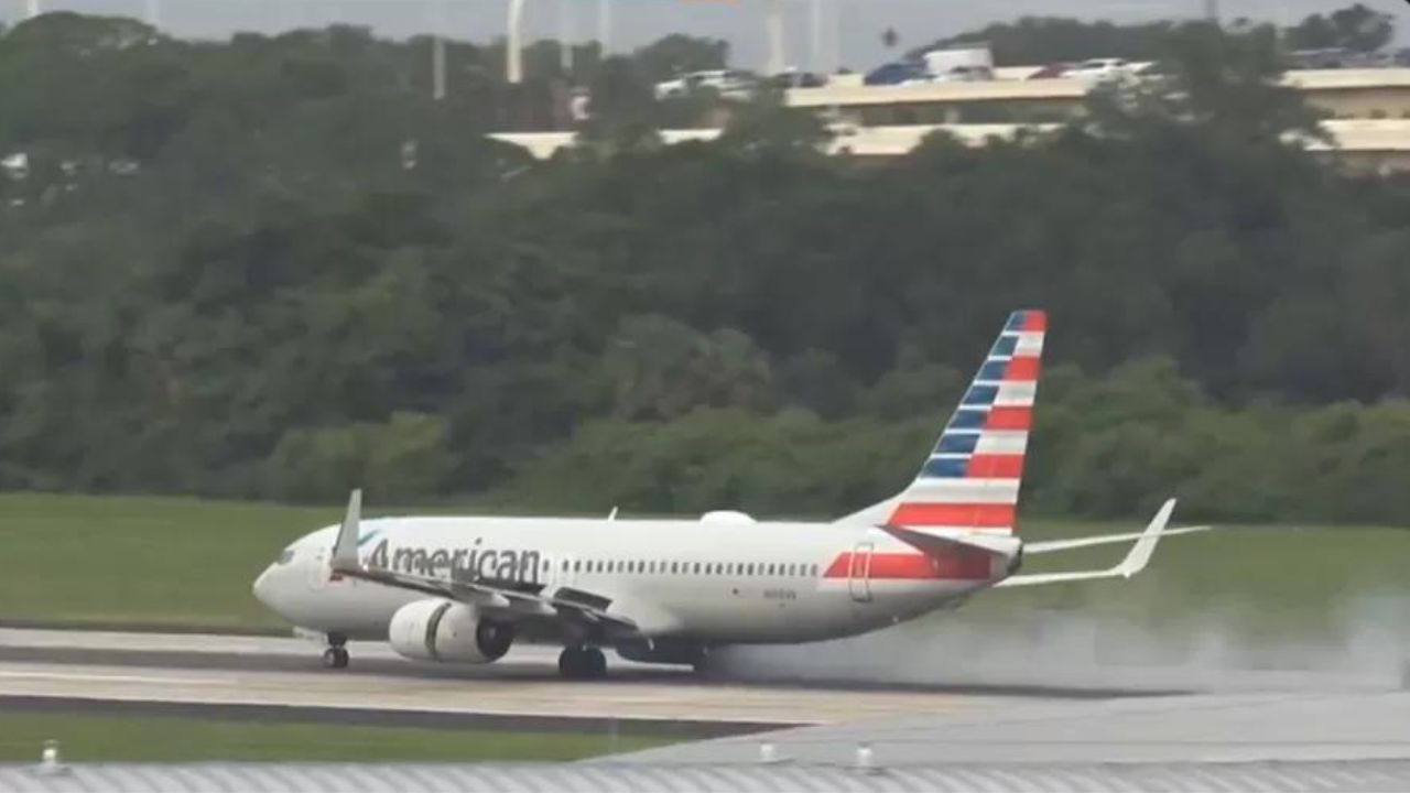 Pneu de avião pega fogo durante decolagem em aeroporto nos EUA
